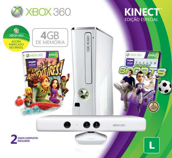 Xbox Slim 4 Gb BRANCO + Kinect + 2 jogos originais